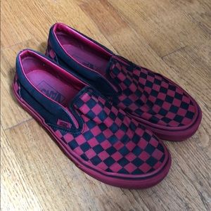 Vans Red and Black Checkerboard Slip Ons